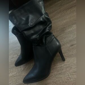 Mid-Calf Slouchy Black Boots with 3inch heel